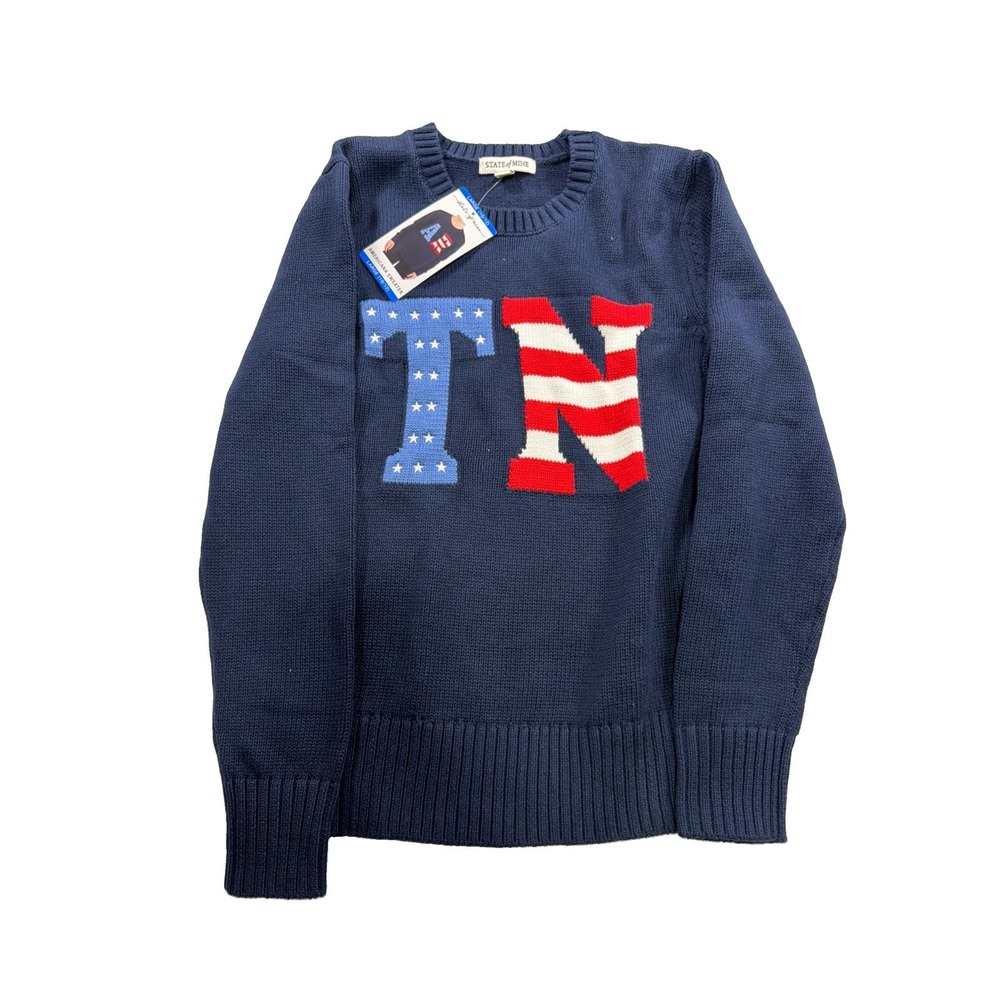 State of Mine Kids Americana Tennessee Sweater Navy Blue USA Large 10/12 NWT